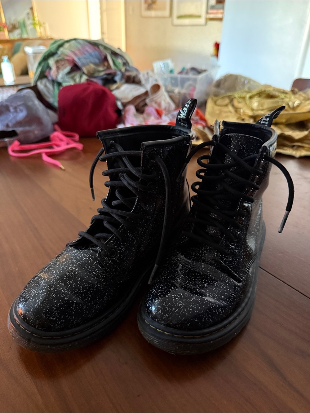 Dr. Martens Black Glitter Lace-Up Women's Boots